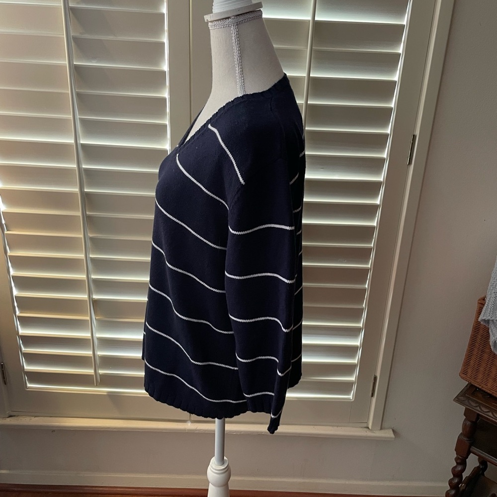 White Stag Vintage sweater Navy Blue White stripes ribbed cotton V Neck size LG - Picture 7 of 13